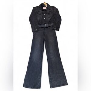 Levi women’s black denim overall belted jumpsuit. NEW WITH TAGS. Size 27
